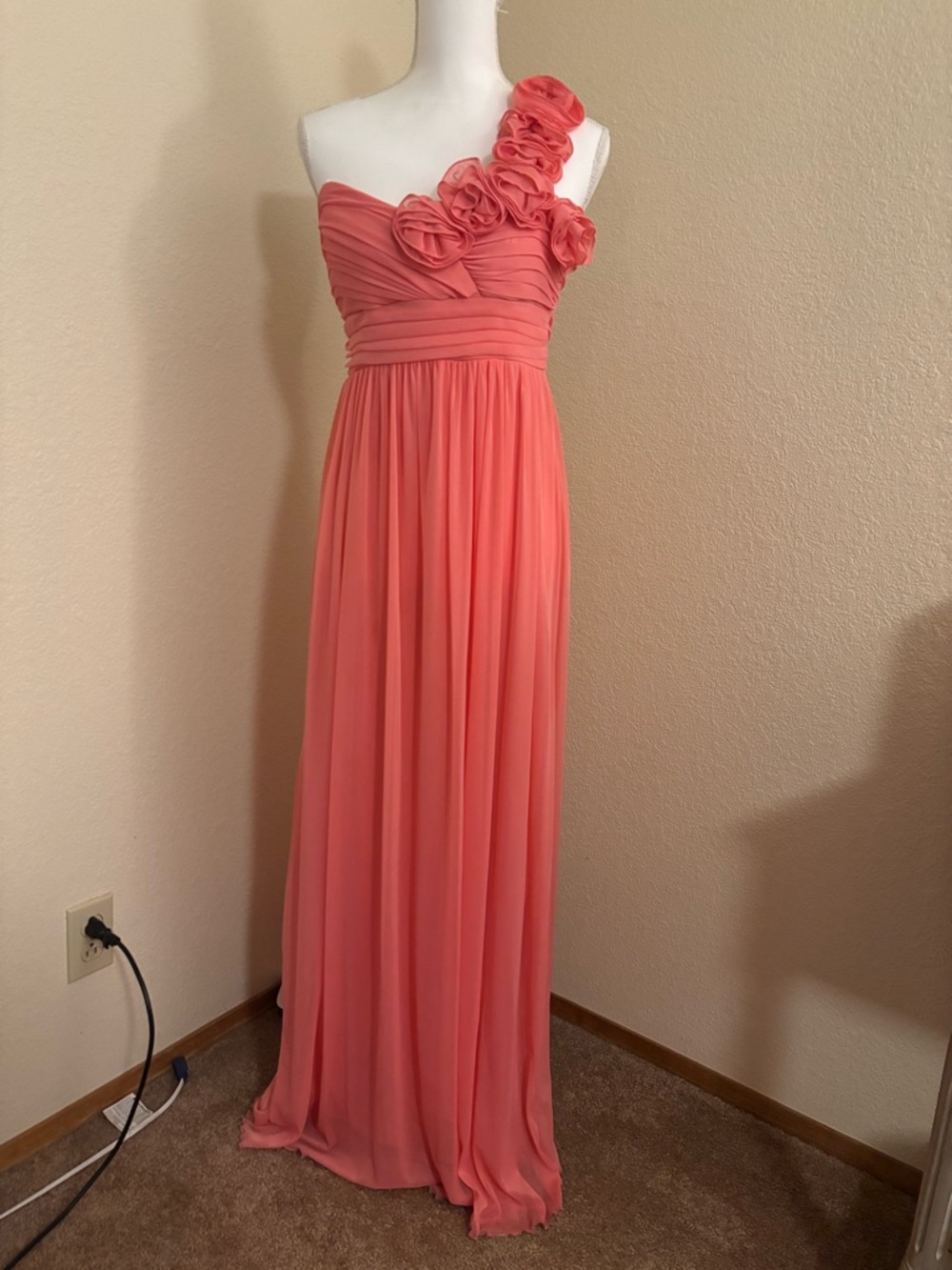 City Studio Coral One-Shoulder Ruffled Maxi Dress